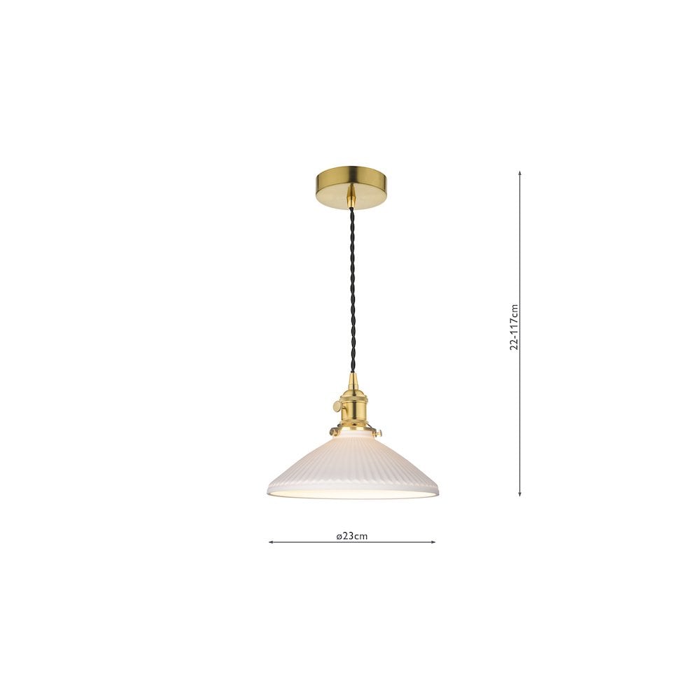 Dar HAD0140-10 | Hadano Pendant Light | Natural Brass with Ceramic Shallow Shade