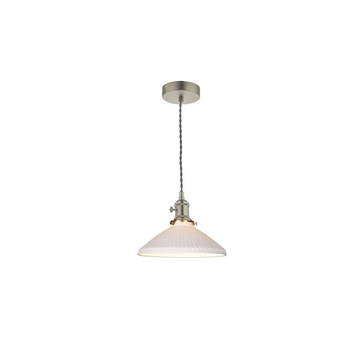 Dar HAD0161-10 | Hadano Pendant | Antique Chrome & Ceramic Shade