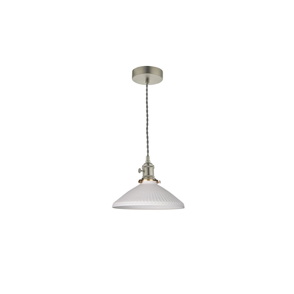 Dar HAD0161-10 | Hadano Pendant | Antique Chrome & Ceramic Shade