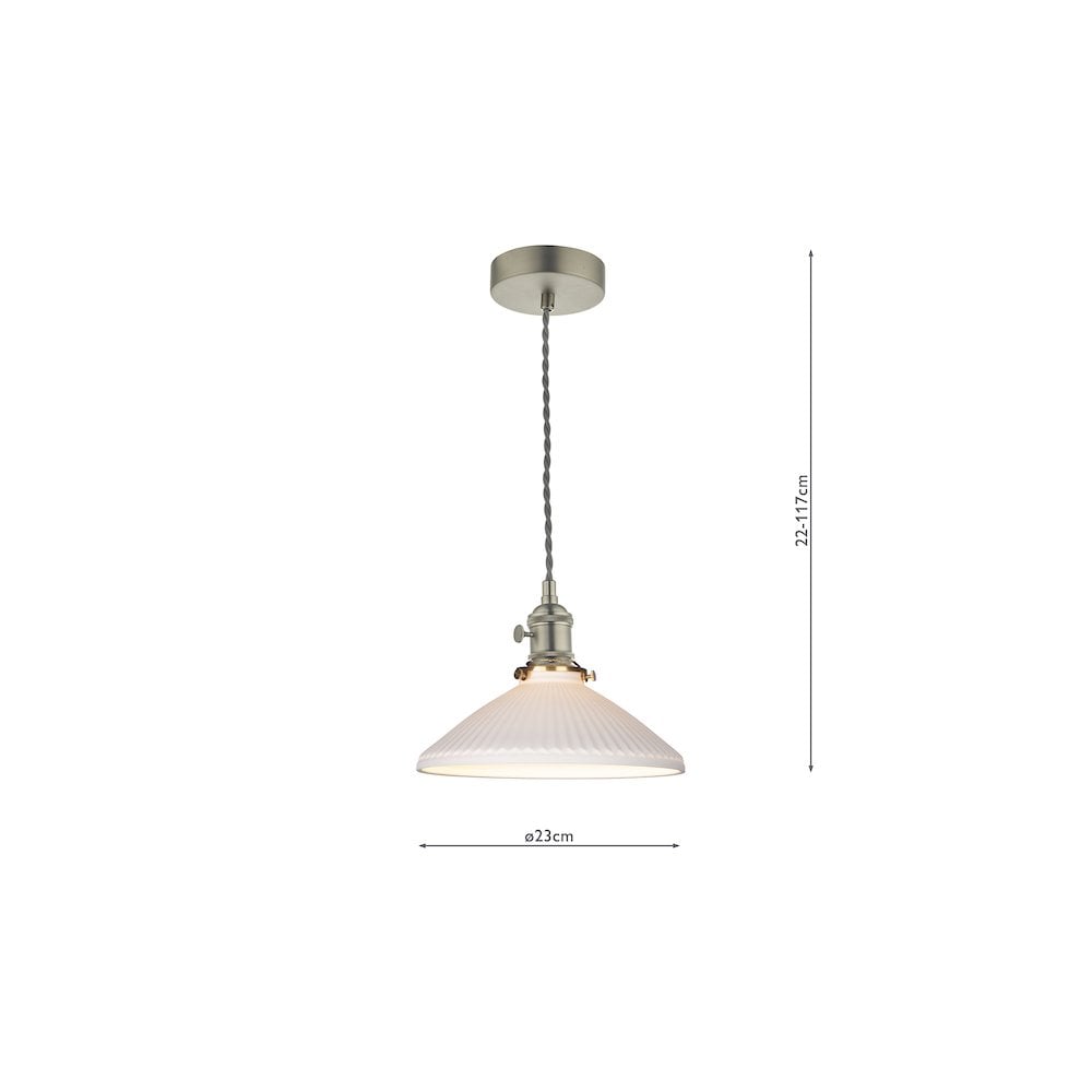 Dar HAD0161-10 | Hadano Pendant | Antique Chrome & Ceramic Shade