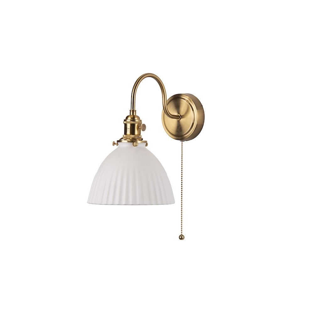 Dar HAD0740-09 | Hadano Wall Light | Natural Brass & Ceramic Shade