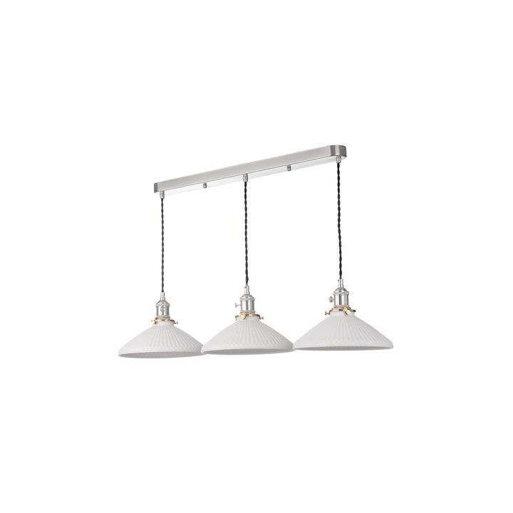 Dar HAD3661-10 | Hadano Bar Pendant | Antique Chrome Finish & Ceramic Shallow Shades