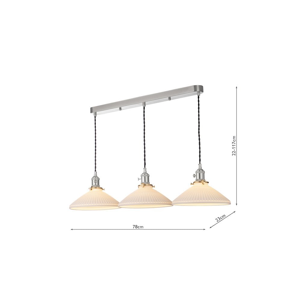 Dar HAD3661-10 | Hadano Bar Pendant | Antique Chrome Finish & Ceramic Shallow Shades