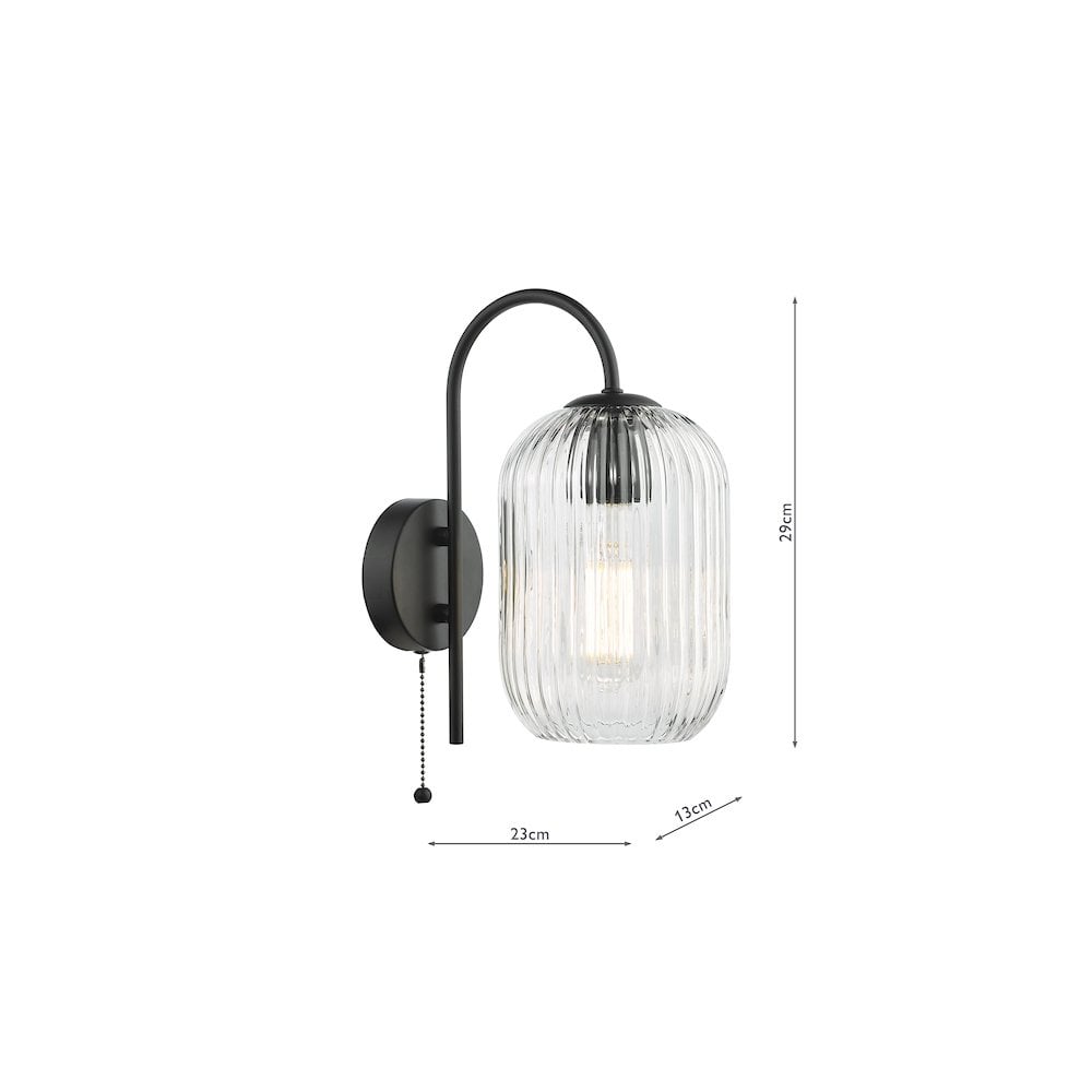 Dar IDR0722-SAW6508 | Idra Wall Light | Matt Black with Ribbed Glass