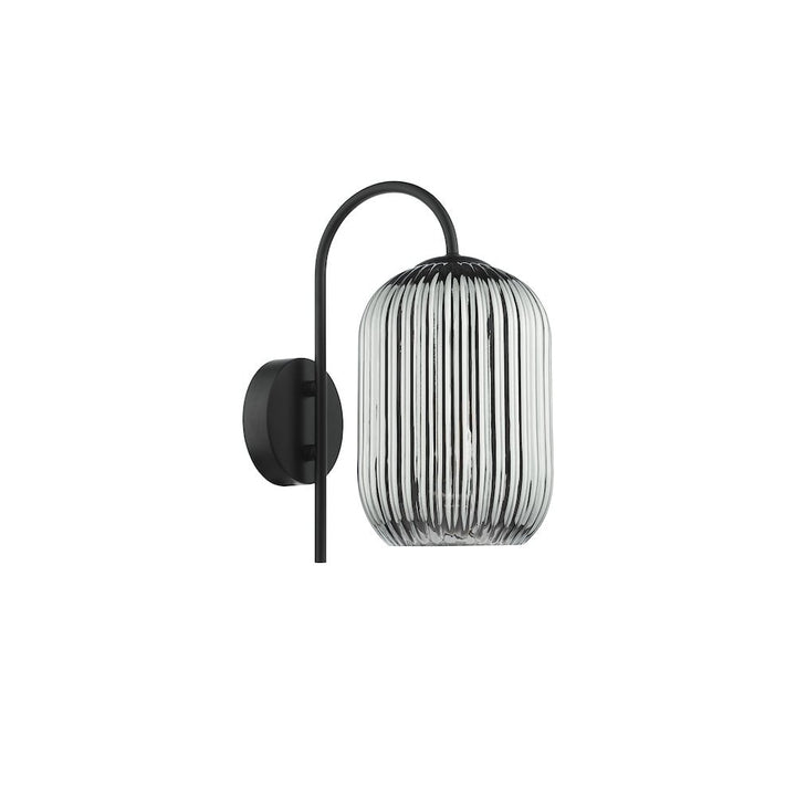 Dar IDR0722-SAW6510 | Idra Wall Light | Matt Black with Smoked Ribbed Glass