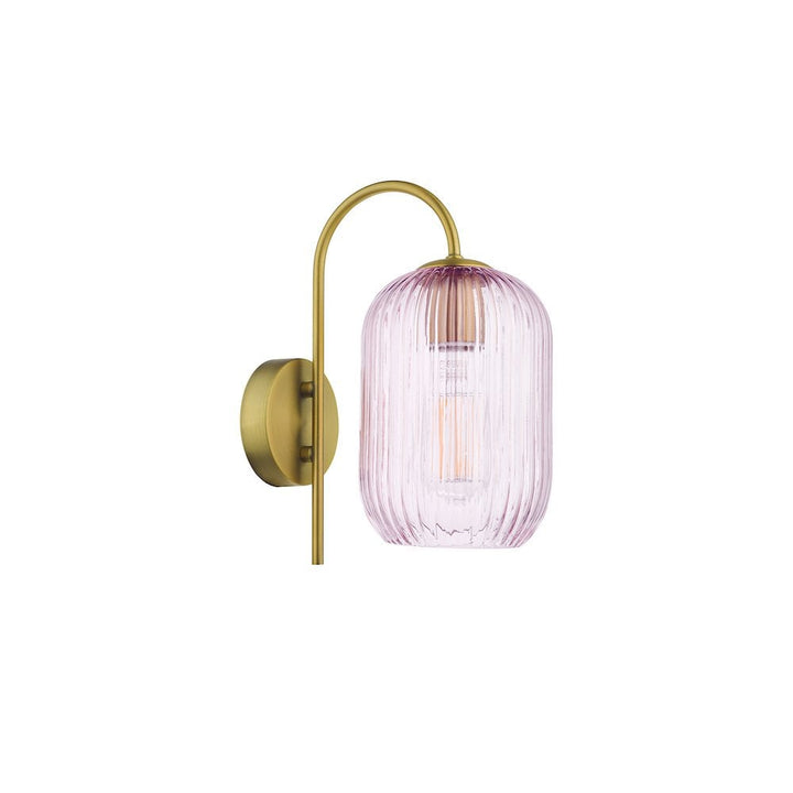 Dar IDR0763-SAW6503 | Idra Wall Light | Aged Bronze with Pink Ribbed Glass