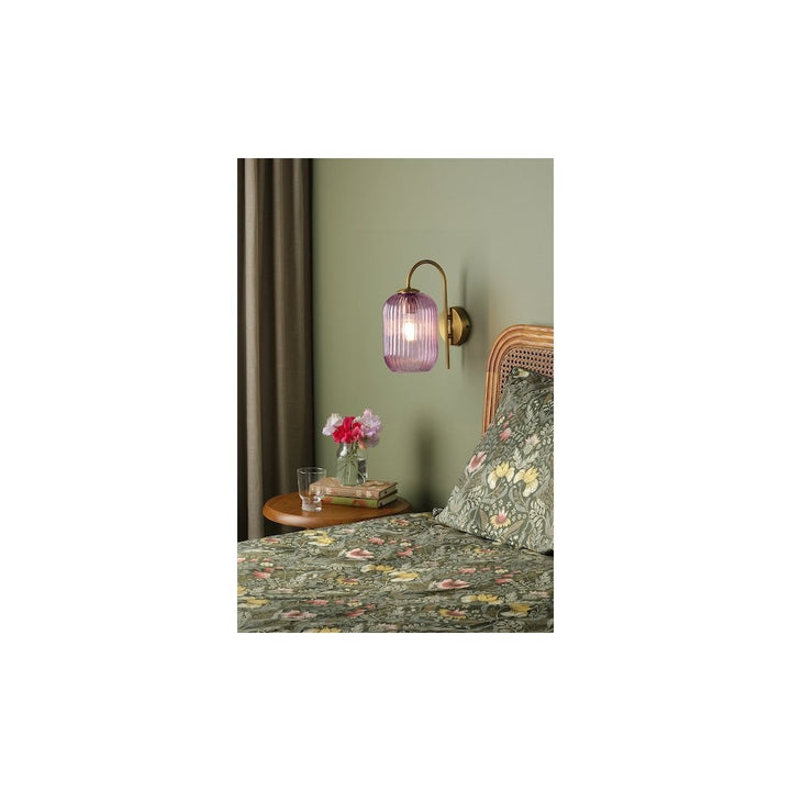 Dar IDR0763-SAW6503 | Idra Wall Light | Aged Bronze with Pink Ribbed Glass