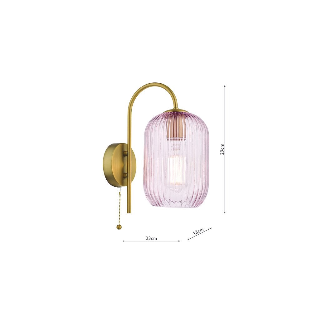 Dar IDR0763-SAW6503 | Idra Wall Light | Aged Bronze with Pink Ribbed Glass