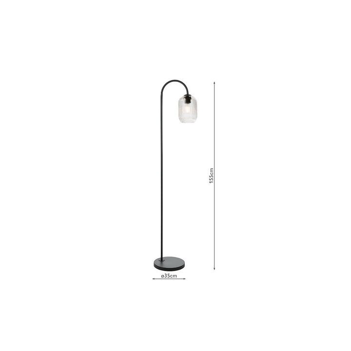 Dar IDR4922-SAW6508 | Idra Floor Lamp | Matt Black with Ribbed Glass