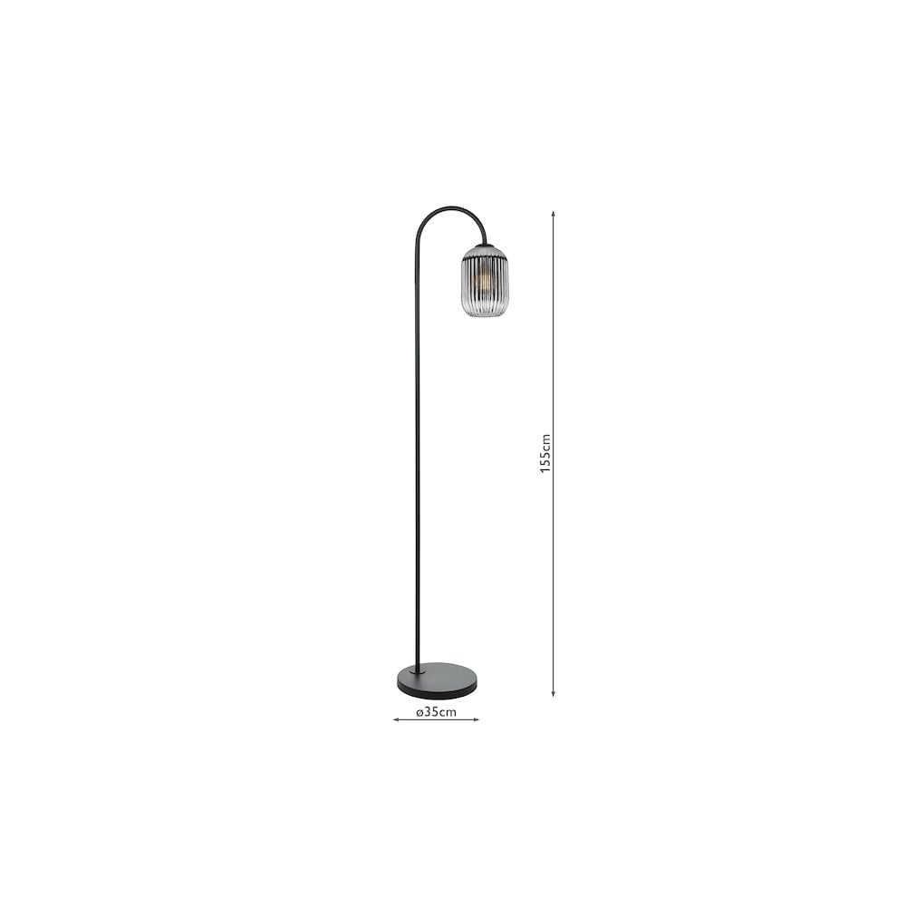 Dar IDR4922-SAW6510 | Idra Floor Lamp | Matt Black with Smoked Ribbed Glass