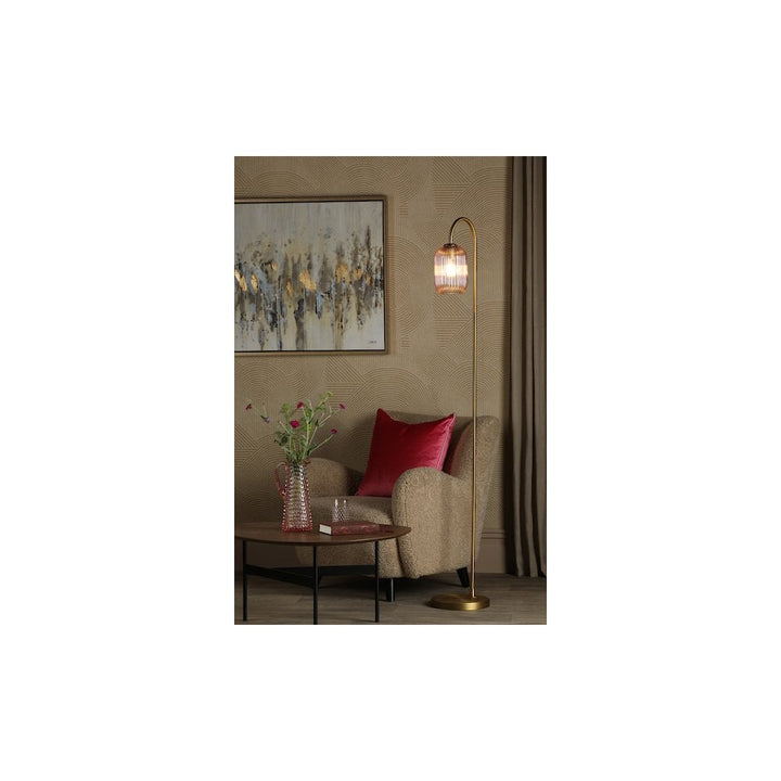 Dar IDR4963-SAW6503 | Idra Floor Lamp | Aged Bronze with Pink Ribbed Glass