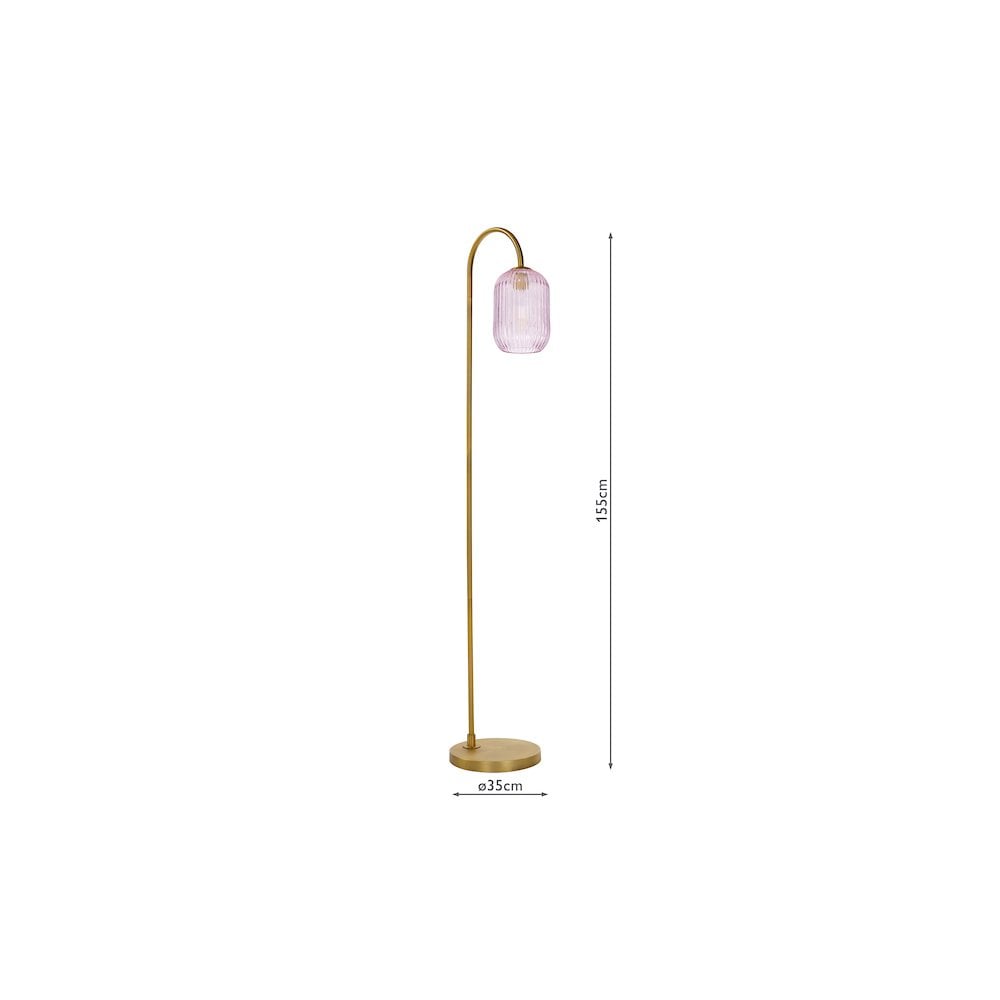 Dar IDR4963-SAW6503 | Idra Floor Lamp | Aged Bronze with Pink Ribbed Glass