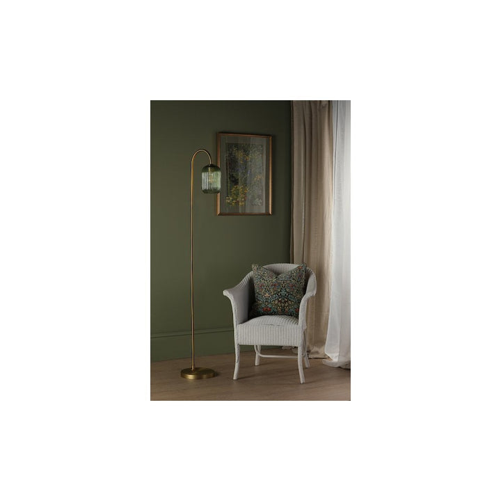 Dar IDR4963-SAW6524 | Idra Floor Lamp | Aged Bronze with Green Ribbed Glass