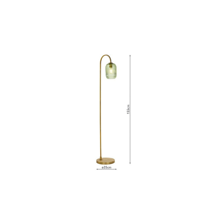 Dar IDR4963-SAW6524 | Idra Floor Lamp | Aged Bronze with Green Ribbed Glass