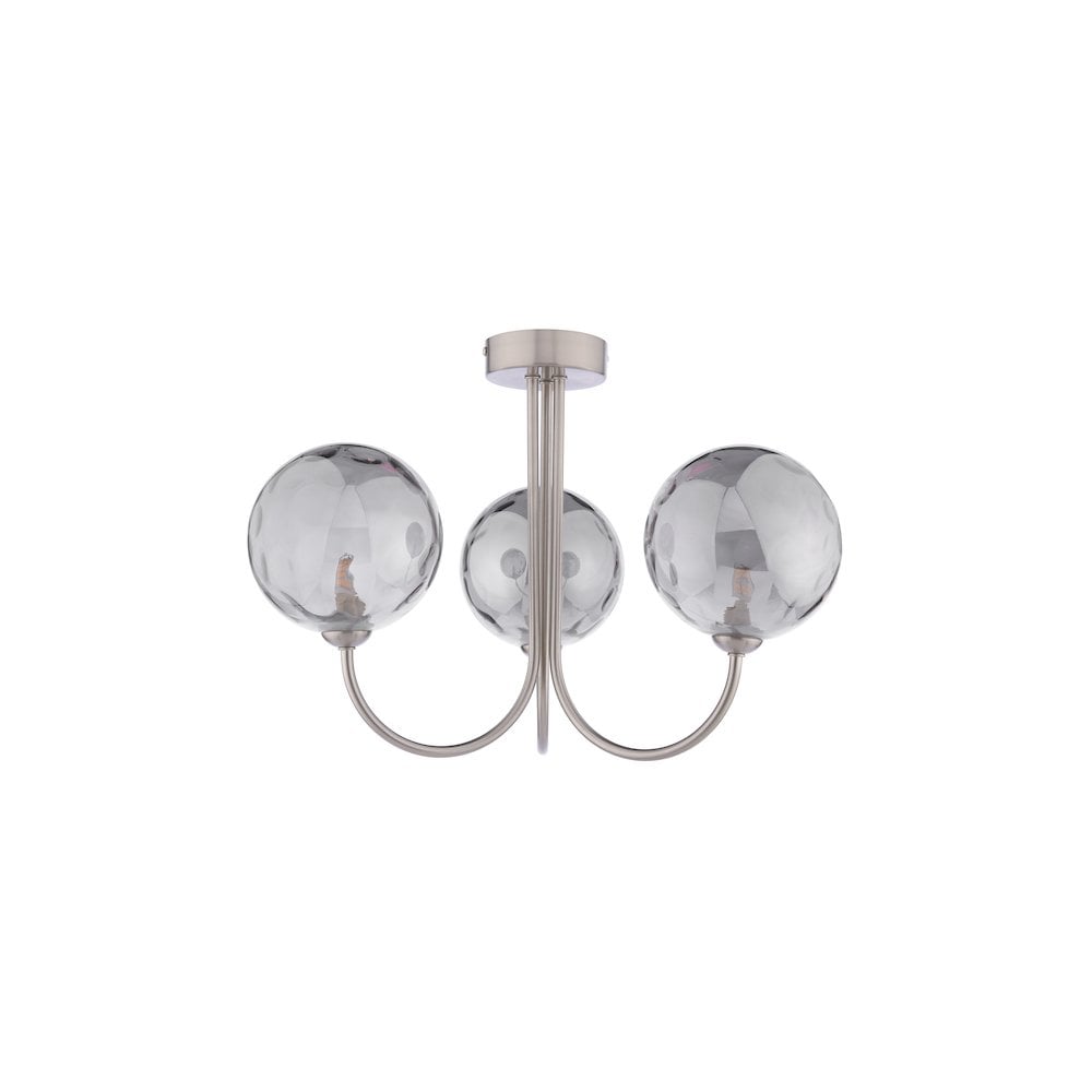 Dar JAR0338-10 | Jared 3 Light Semi-Flush | Satin Nickel and Smoked Dimpled Glass