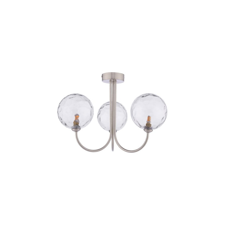 Dar JAR0338-12 | Jared 3 Light Semi-Flush | Satin Nickel & Dimpled Clear Glass