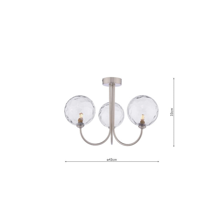 Dar JAR0338-12 | Jared 3 Light Semi-Flush | Satin Nickel & Dimpled Clear Glass