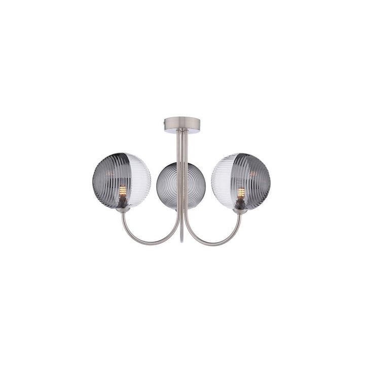 Dar JAR0338-19 | Jared 3 Light Semi-Flush | Smoked/Clear Ribbed Glass