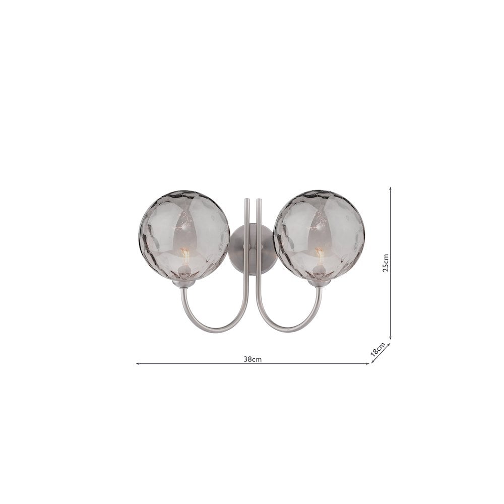 Dar JAR0938-10 | Jared 2 Light Wall Light | Satin Nickel and Smoked Dimpled Glass