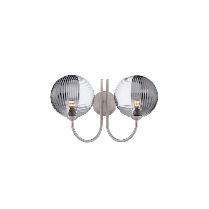 Dar JAR0938-19 | Jared 2 Light Wall Light | Satin Nickel & Smoked/Clear Ribbed Glass