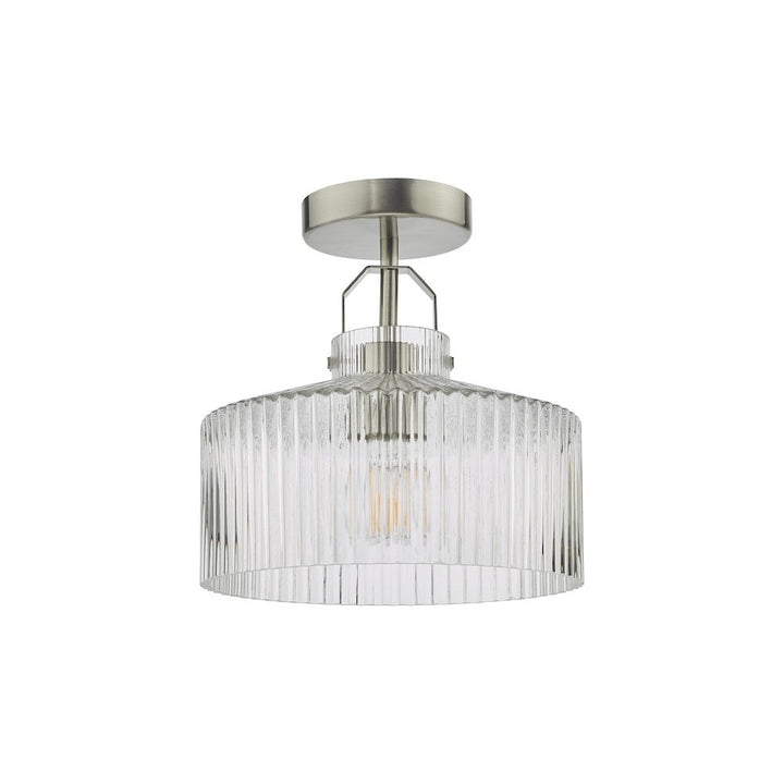Dar LEN4846 | Lenka Semi-Flush Light | Satin Nickel with Ribbed Glass