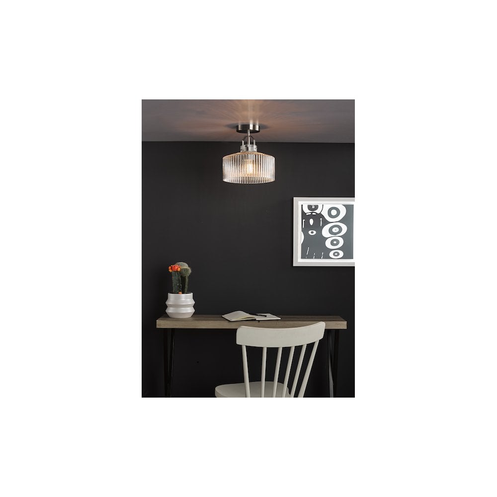 Dar LEN4846 | Lenka Semi-Flush Light | Satin Nickel with Ribbed Glass