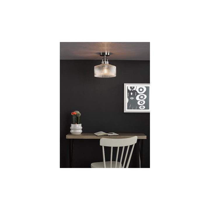 Dar LEN4846 | Lenka Semi-Flush Light | Satin Nickel with Ribbed Glass