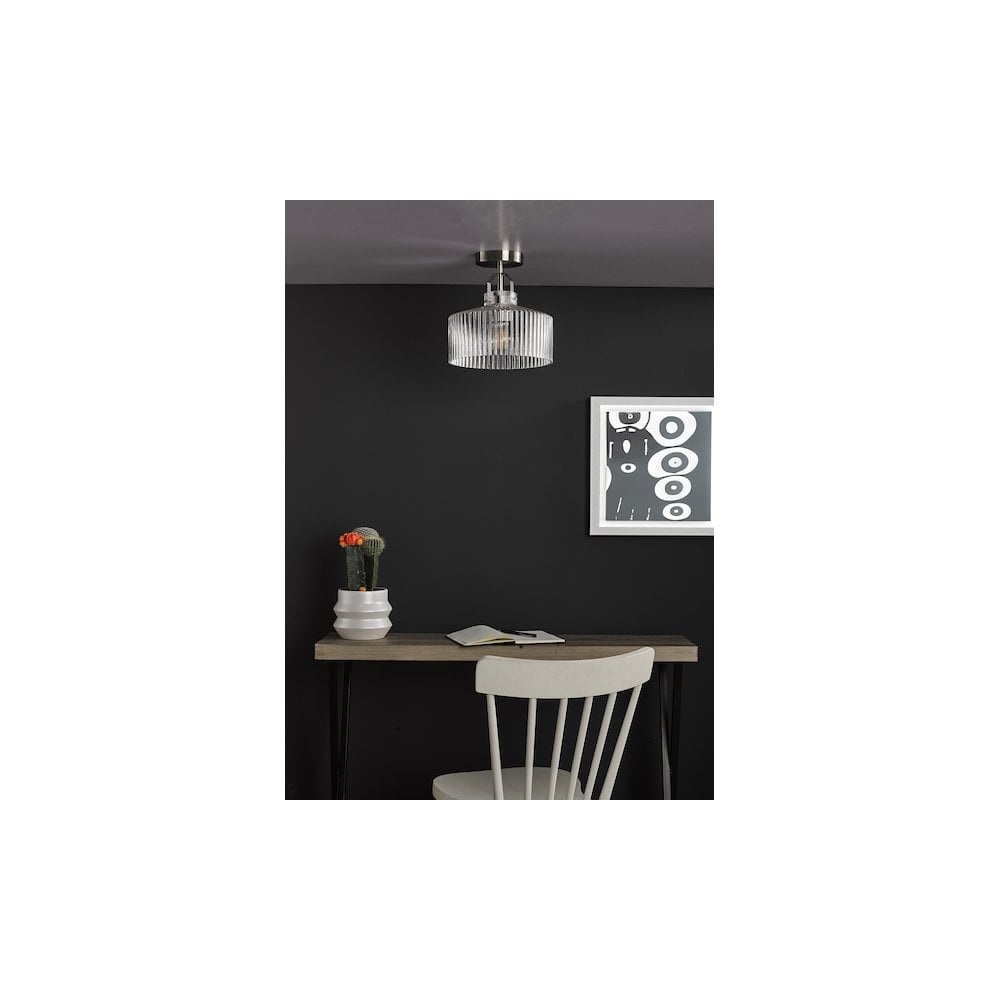Dar LEN4846 | Lenka Semi-Flush Light | Satin Nickel with Ribbed Glass