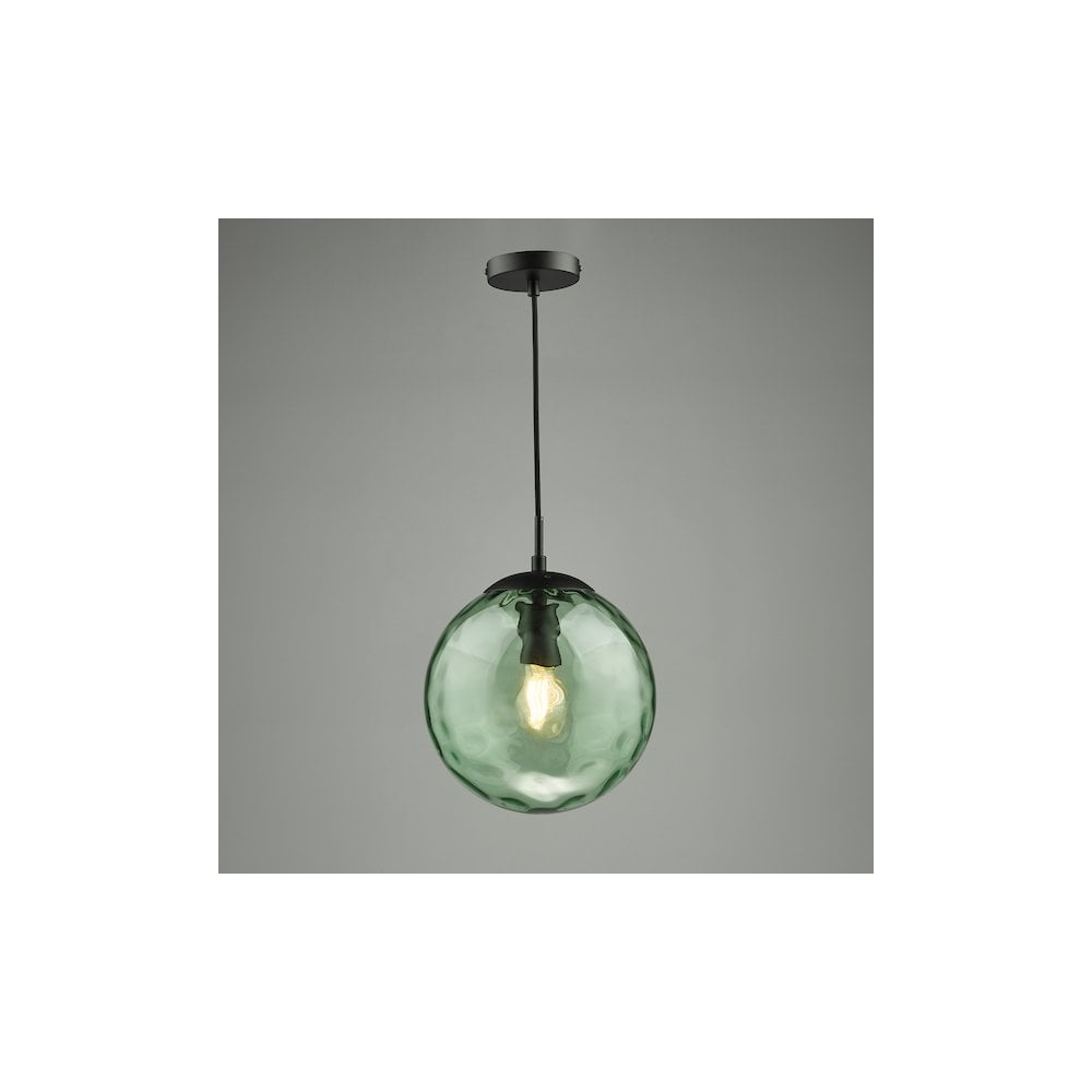Dar SP72-RIP8824 | Ripple Pendant | Matt Black & Green Glass