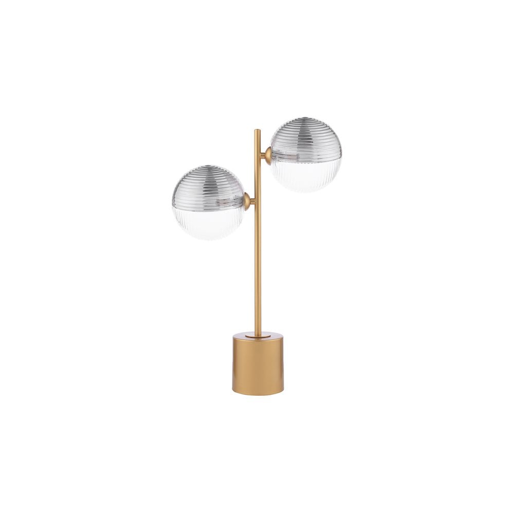 Dar SPI4235-19 | Spiral | Ribbed Glass Dual Light Table Lamp | Matte Gold