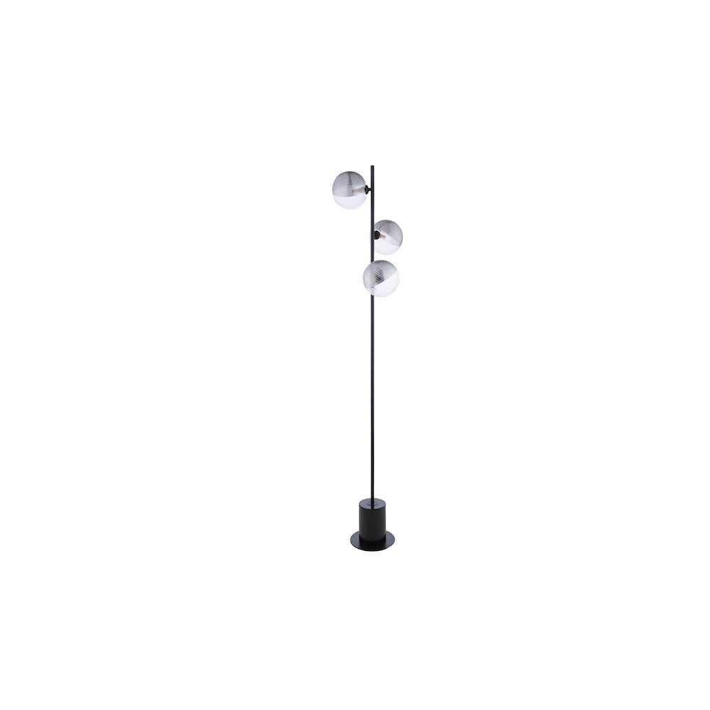 Dar SPI5522-19 | Spiral | 3 Light Floor Lamp | Matt Black & Ribbed Glass