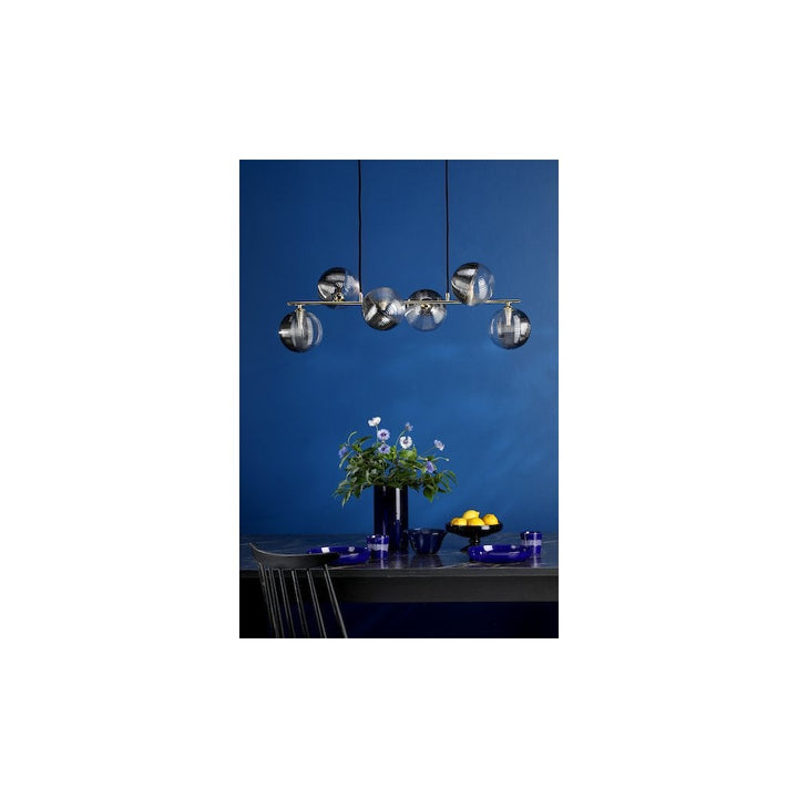 Dar SPI6435-19 | Spiral | 6-Light Pendant with Gold Finish and Ribbed Glass