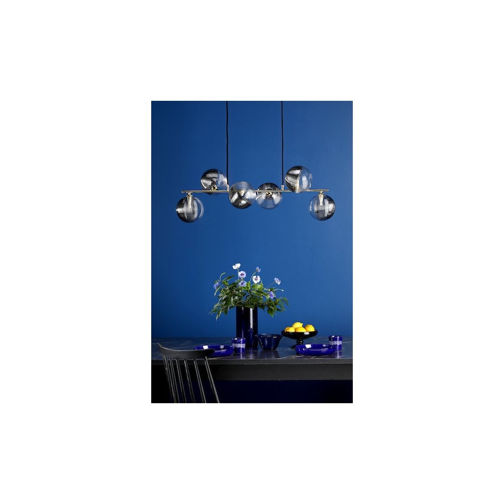 Dar SPI6435-19 | Spiral | 6-Light Pendant with Gold Finish and Ribbed Glass