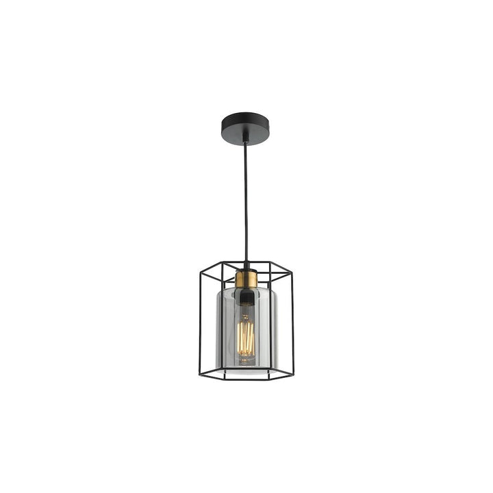 Dar TAT0122 | Tatum Pendant | Matt Black and Smoked Glass