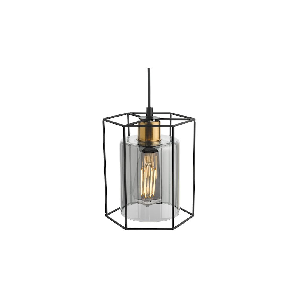Dar TAT0122 | Tatum Pendant | Matt Black and Smoked Glass