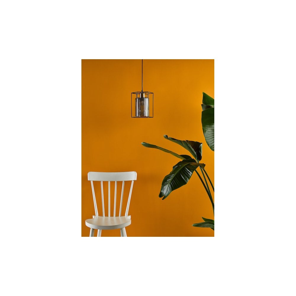 Dar TAT0122 | Tatum Pendant | Matt Black and Smoked Glass