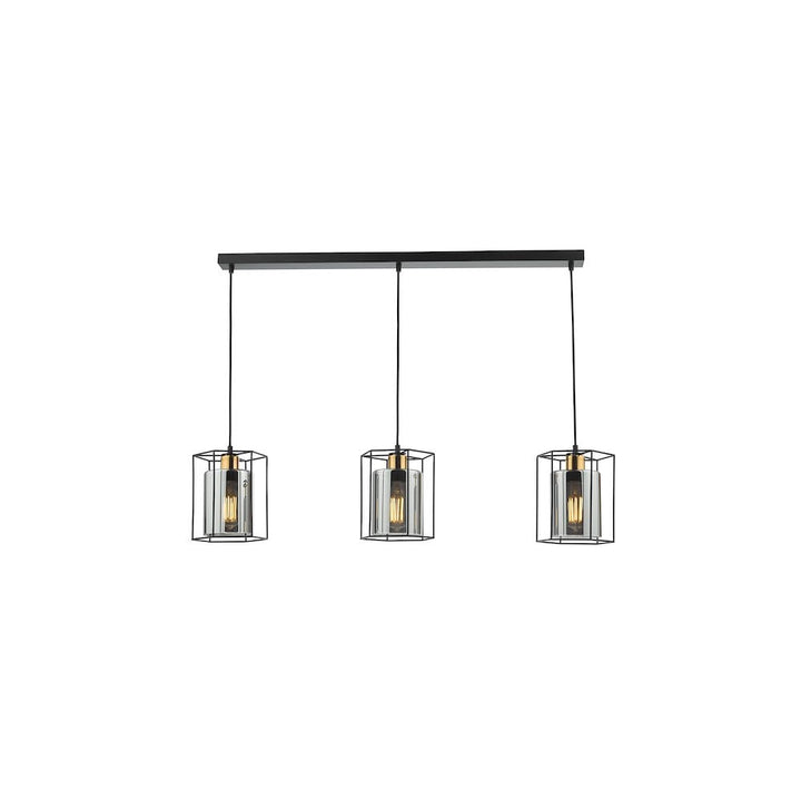 Dar TAT0322 | Tatum | 3 Light Bar Pendant | Matt Black & Smoked Glass