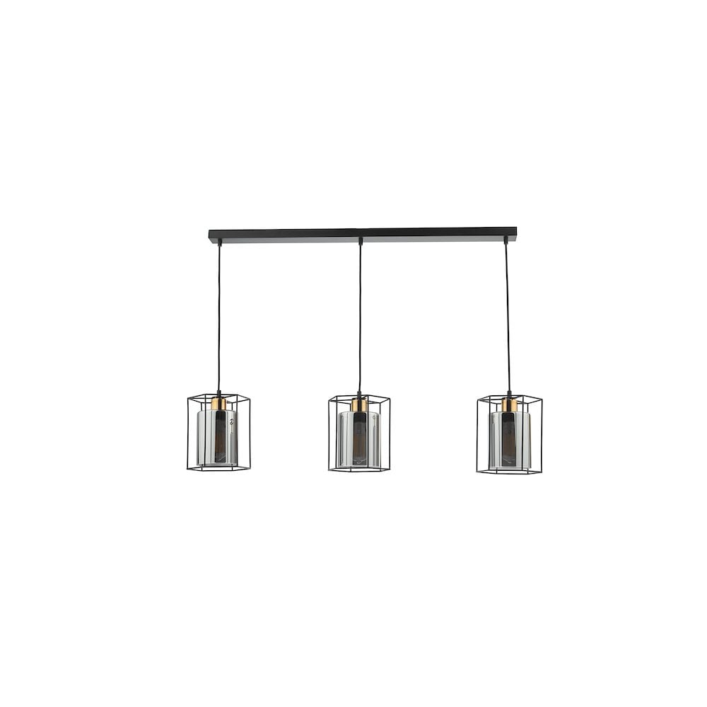 Dar TAT0322 | Tatum | 3 Light Bar Pendant | Matt Black & Smoked Glass