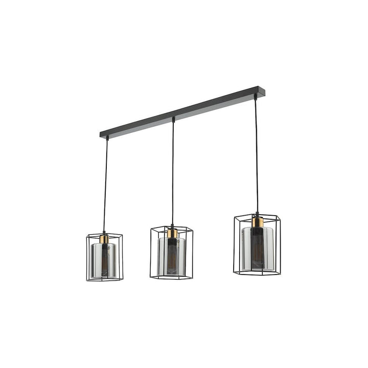 Dar TAT0322 | Tatum | 3 Light Bar Pendant | Matt Black & Smoked Glass