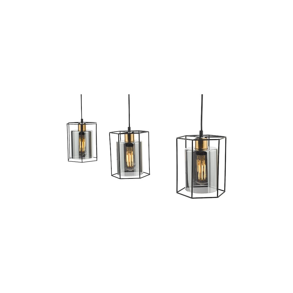 Dar TAT0322 | Tatum | 3 Light Bar Pendant | Matt Black & Smoked Glass