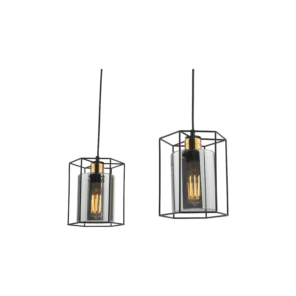 Dar TAT0322 | Tatum | 3 Light Bar Pendant | Matt Black & Smoked Glass