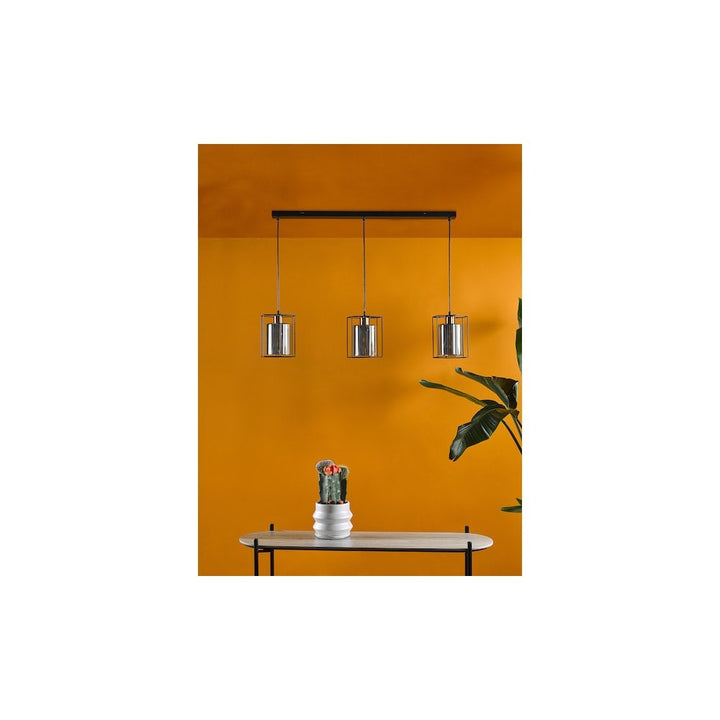 Dar TAT0322 | Tatum | 3 Light Bar Pendant | Matt Black & Smoked Glass