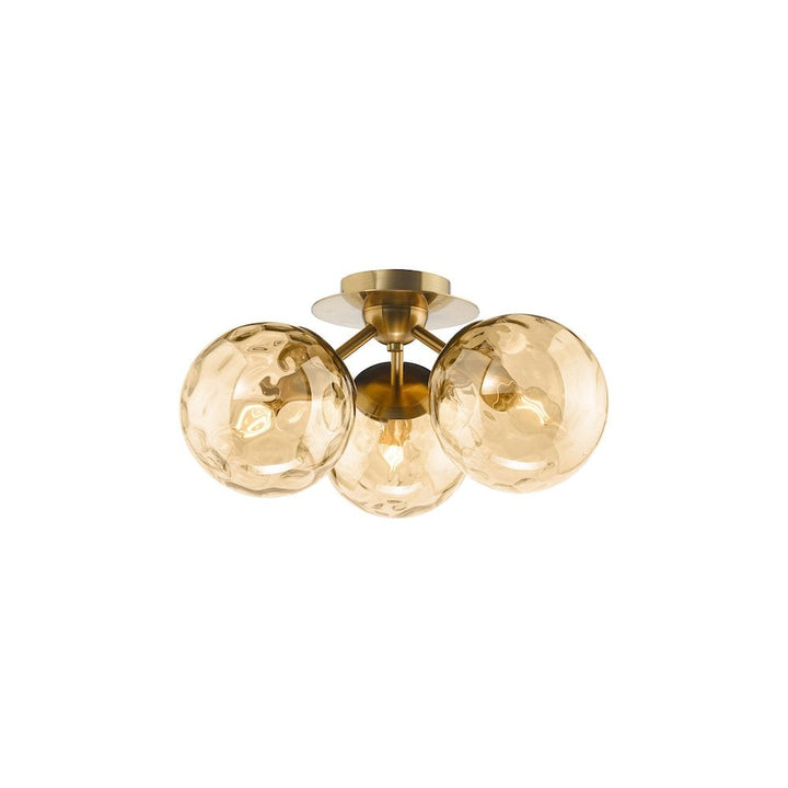 Dar ULR5306 | Ulrika Semi-Flush Light | Antique Brass & Amber Glass