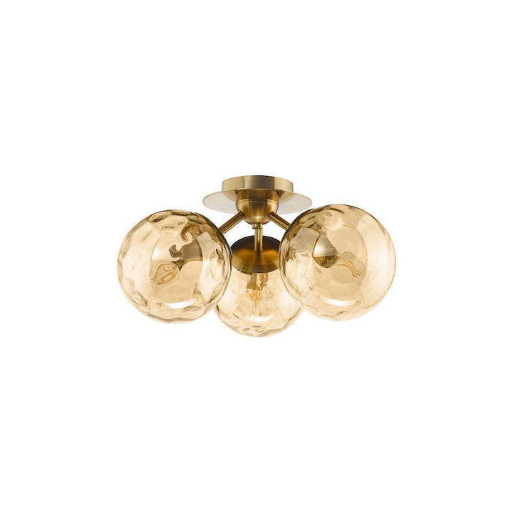 Dar ULR5306 | Ulrika Semi-Flush Light | Antique Brass & Amber Glass