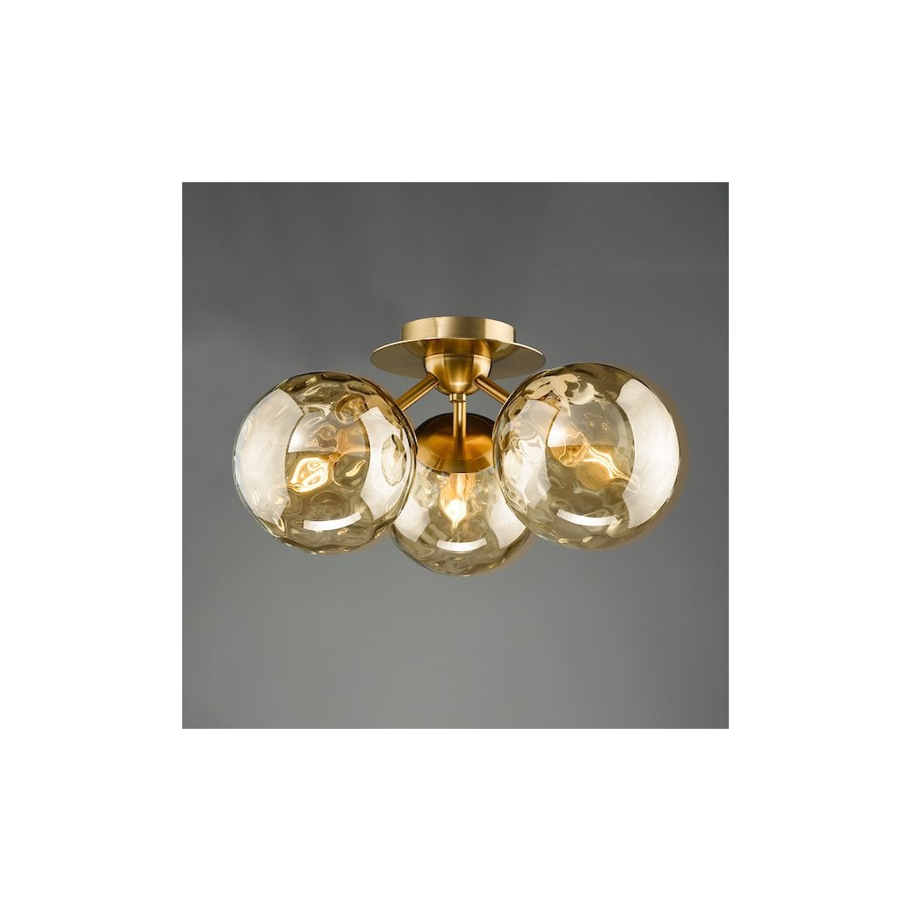 Dar ULR5306 | Ulrika Semi-Flush Light | Antique Brass & Amber Glass