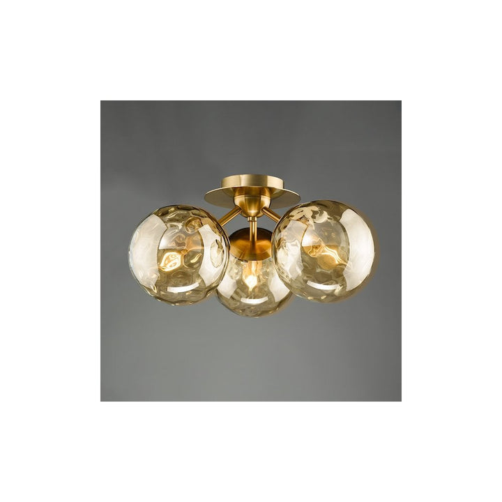 Dar ULR5306 | Ulrika Semi-Flush Light | Antique Brass & Amber Glass