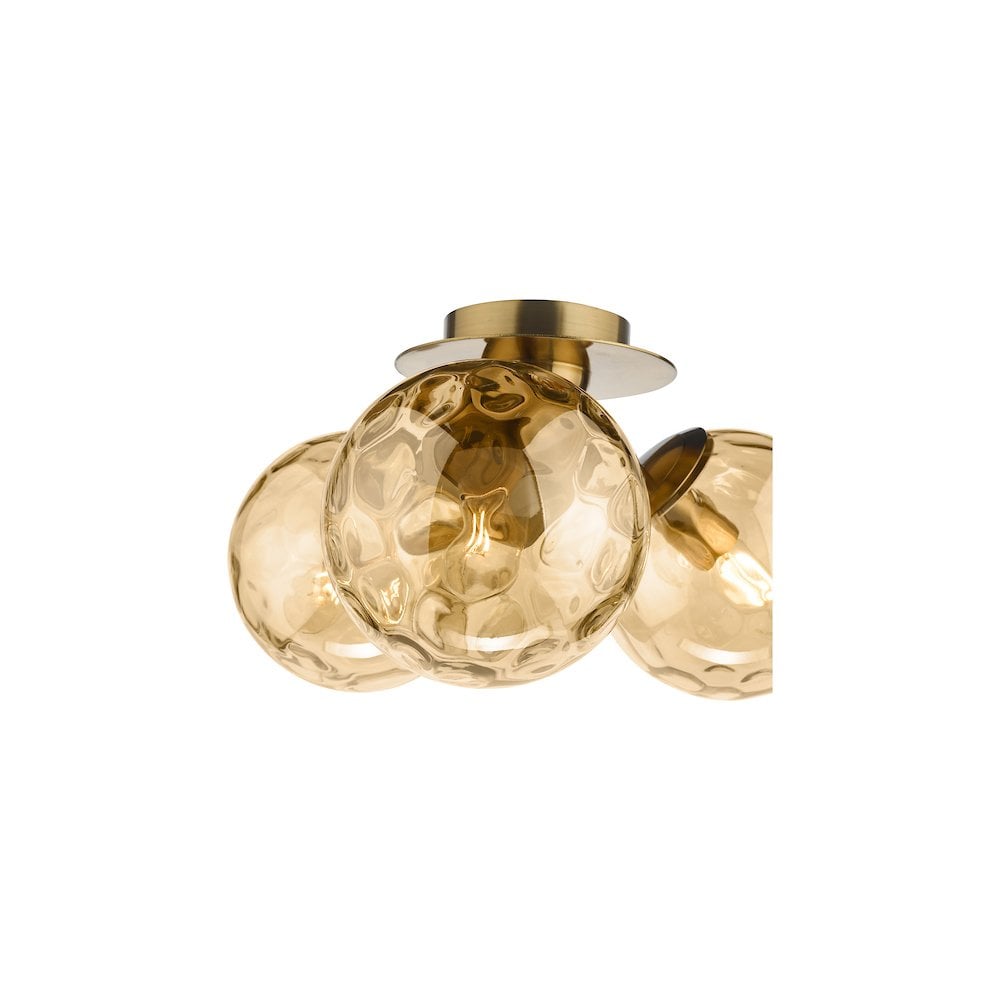 Dar ULR5306 | Ulrika Semi-Flush Light | Antique Brass & Amber Glass