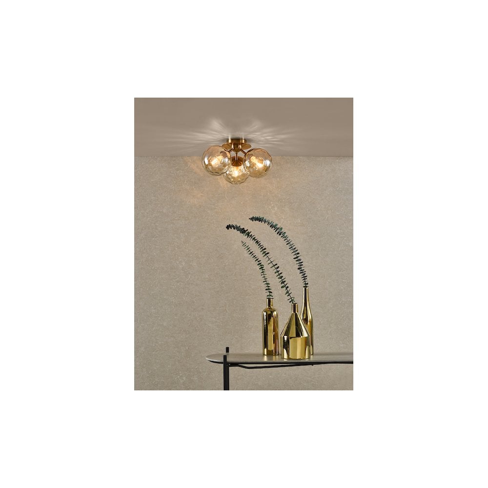 Dar ULR5306 | Ulrika Semi-Flush Light | Antique Brass & Amber Glass