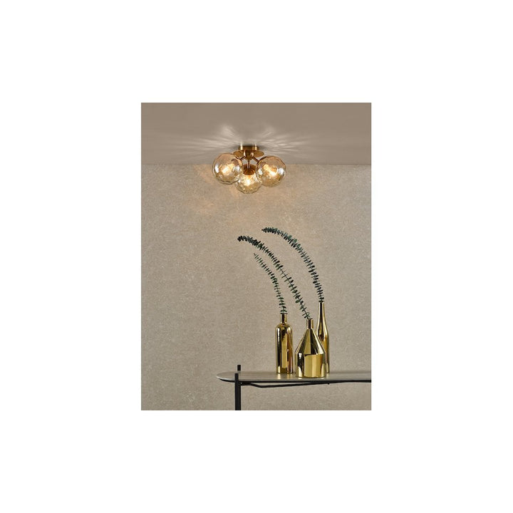 Dar ULR5306 | Ulrika Semi-Flush Light | Antique Brass & Amber Glass