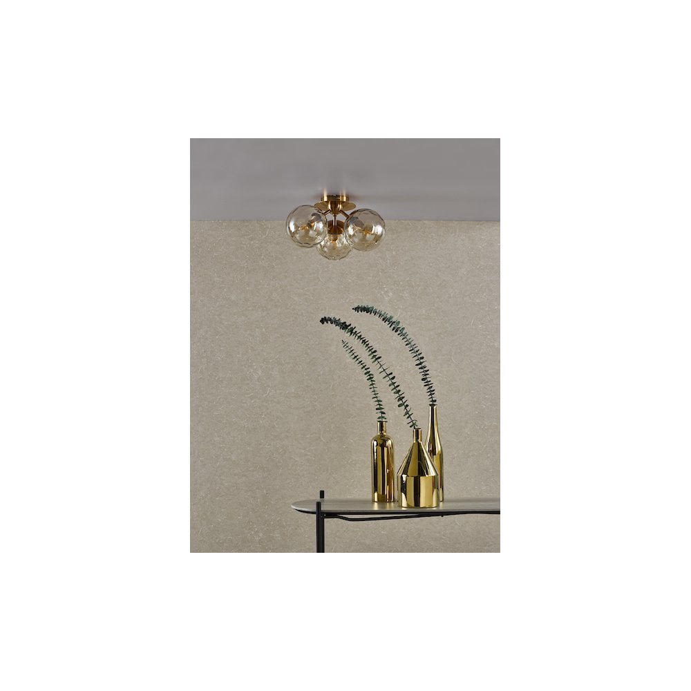 Dar ULR5306 | Ulrika Semi-Flush Light | Antique Brass & Amber Glass